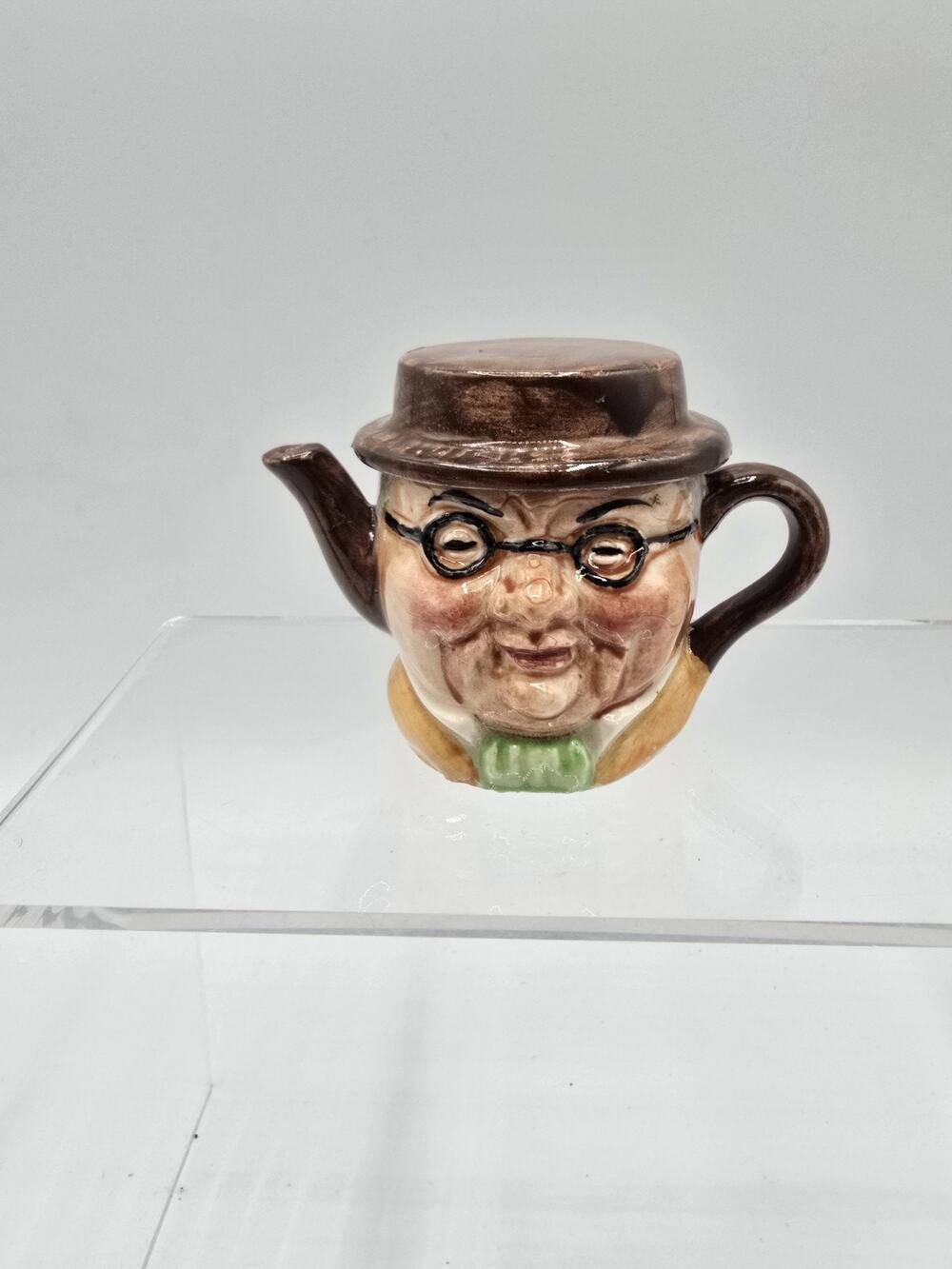 MINITURE 2 SIDED TOBY FACE TEAPOT HAND PAINTED ARTONE ENGLAND 2"